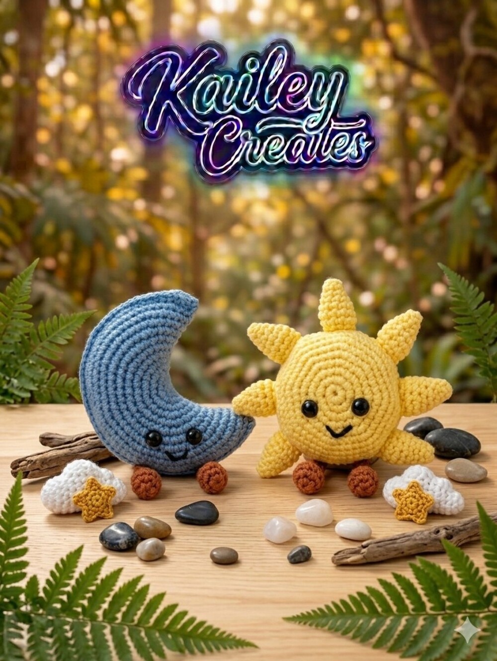 Handmade Crochet Sun and Moon Plush Set - Yellow & Blue Jellycat Inspired